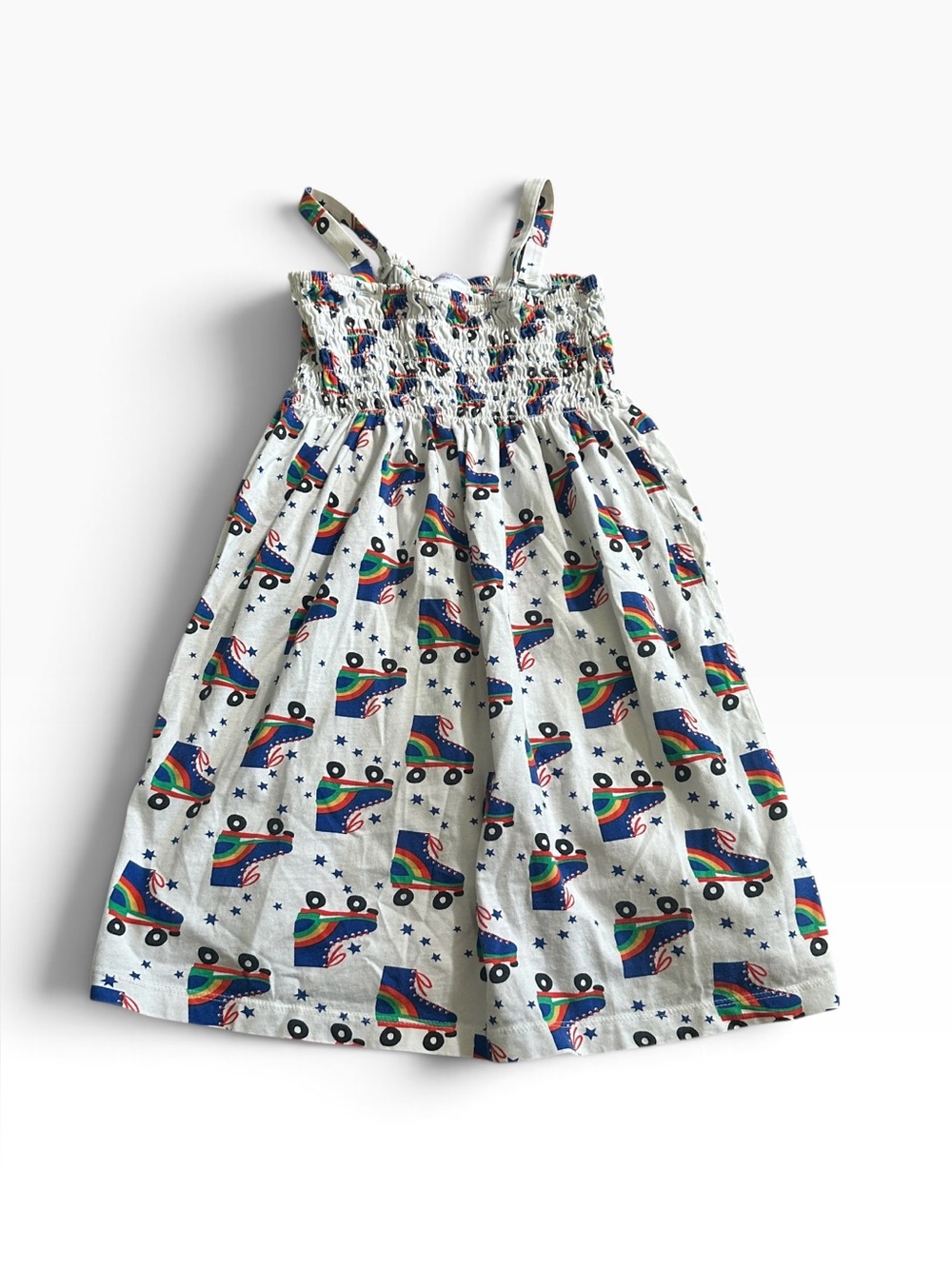 Hanna Andersson Smocked Tank Roller Skate Rainbow Print Dress Youth Girl Size 8